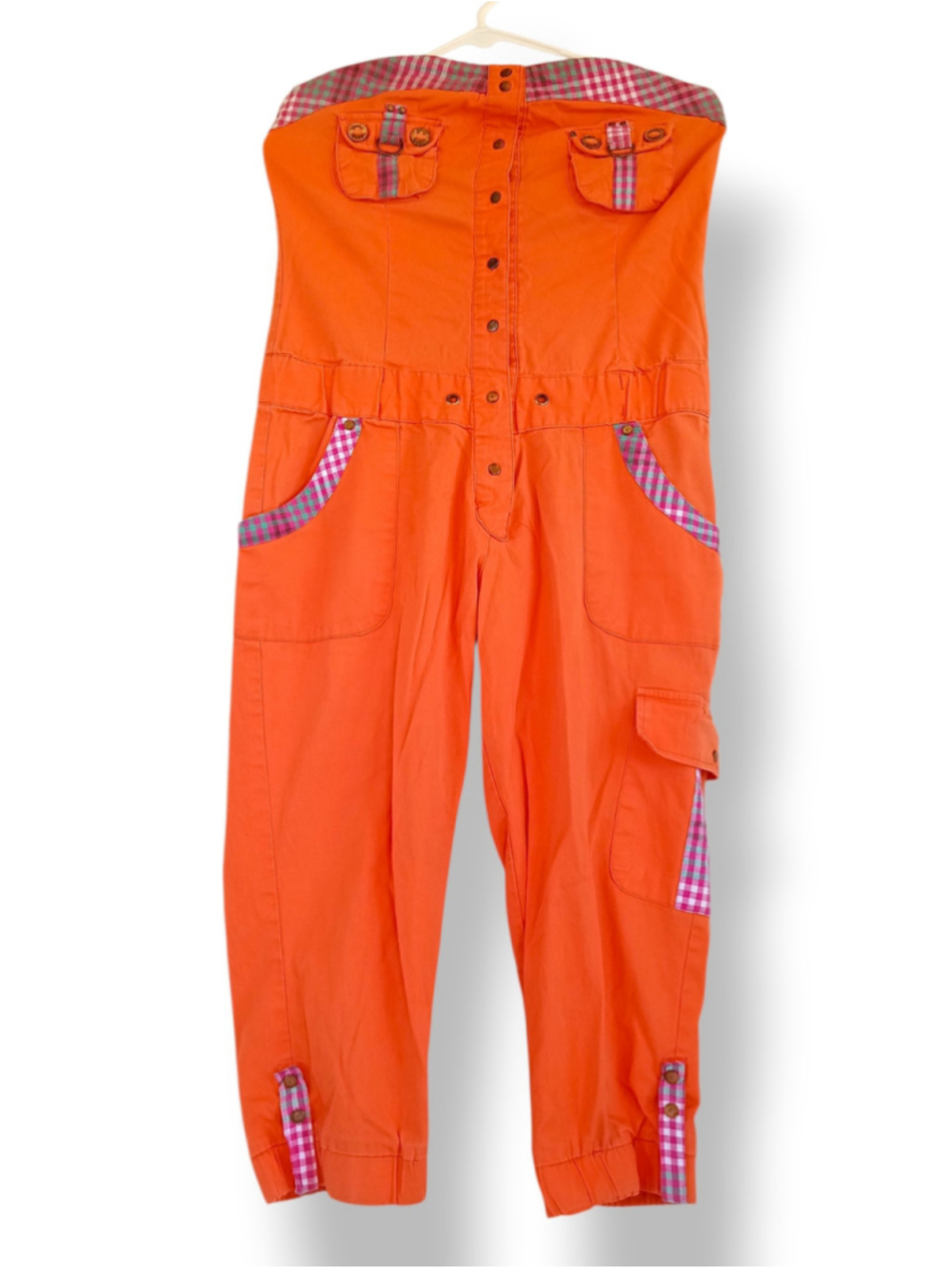 Coogi Orange strapless cargo Jumpsuit Pink Gingham vintage streetwear Y2K neon L
